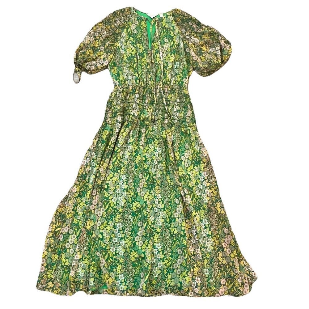 Ted Baker Women’s Ursille Dress Size 6 Midi Floral Green Asymmetric Smocking